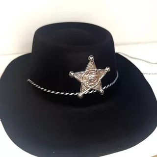 Chapéu Cowboy Xerife de Plástico Preto
