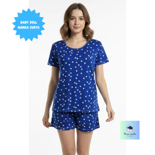 Pijama Baby Doll  Manga curta Feminino em Malha Suede / Conjunto Feminino Short Doll Confortavel Feminino Pijamas em Oferta na Shopee