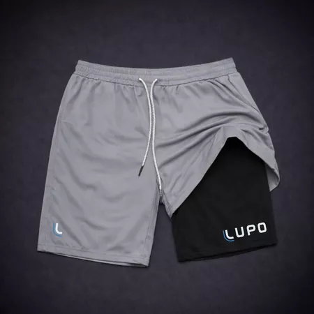 Shorts Masculino LUP0 2 em 1 -DRY Fit com Bolso e Compressão, Ideal para Academia, Corrida, Treino