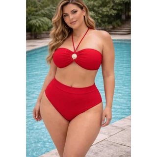 Biquíni cós alto tecido duplo amarração ou Tomara que caia cintura alta modela Top cintura feminino suplex Premium em Oferta na Shopee