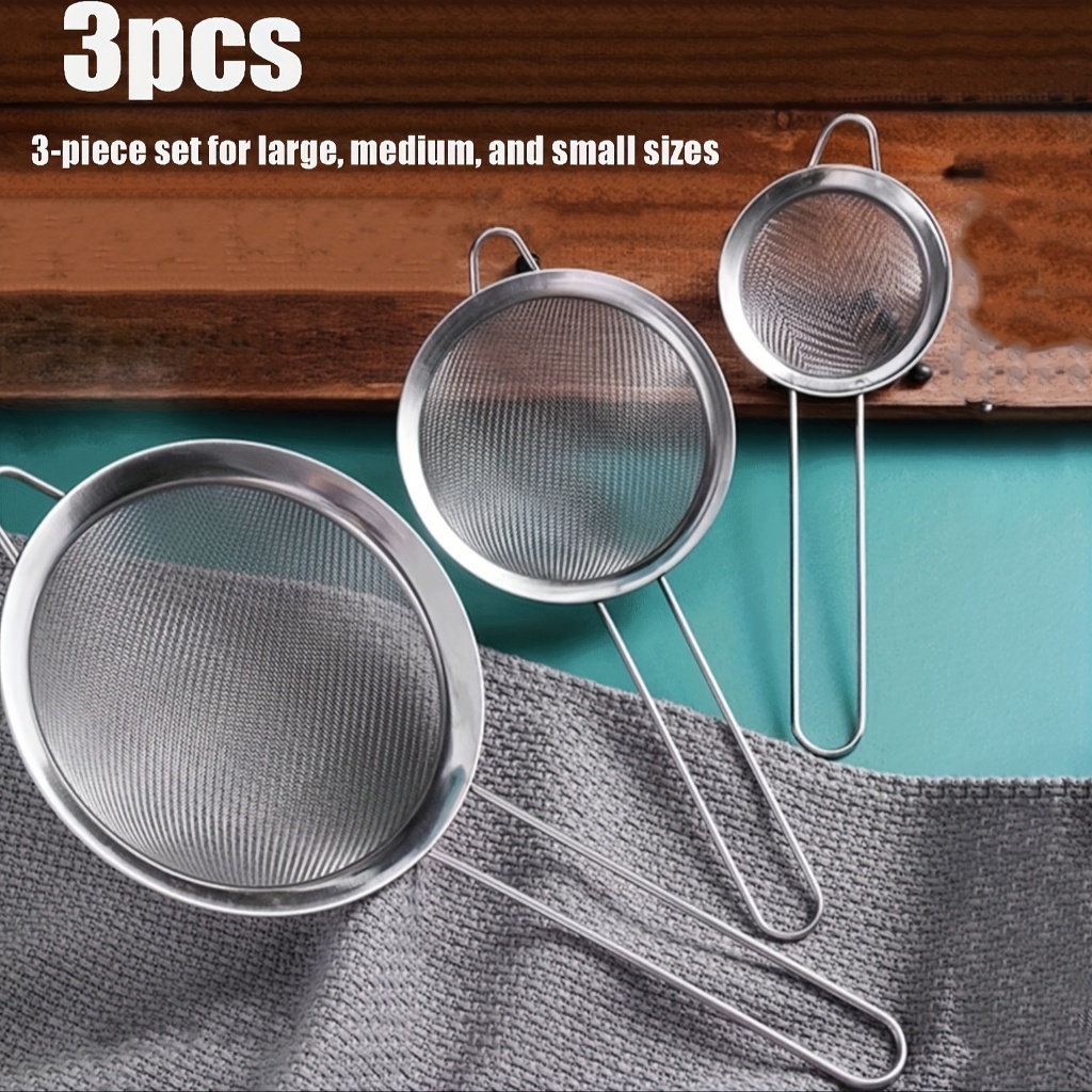Kit 3 Peças Peneira Coador Em Aço Inox Para Cozinha - 3 Tama