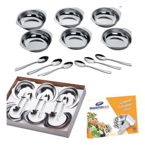 Jogo de Sobremesa Inox 12 Peças Tigelas e Colheres Kit Compl