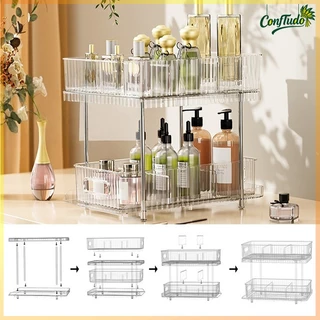 Prateleira de camada dupla, rack de armazenamento, rack de cosméticos, pull-out em Oferta na Shopee