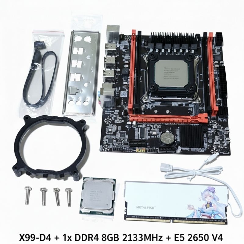 Placa mãe X99-D4 + DDR4 8GB 2133MHz ARGB + E5 2650 V4 + Cabo Sata