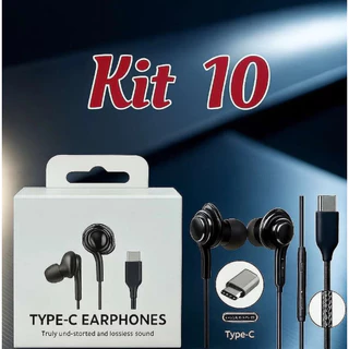 Kit Atacado 3/5/10 Fones de Ouvido Tipo C Estéreo com Microfone USB-C para Android Compatível Samsung Xiaomi