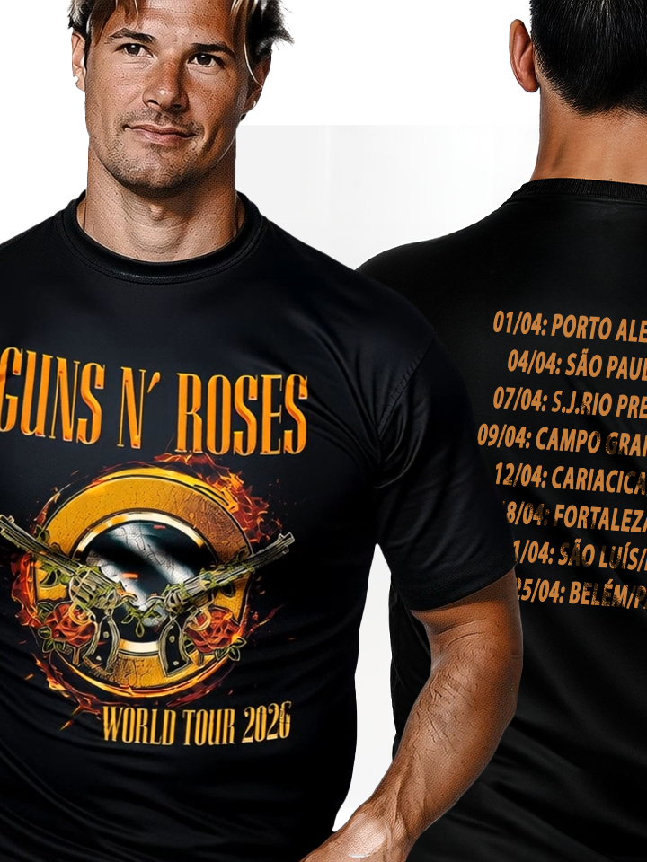 Camiseta Guns n Roses World Tour 2026 Monsters of Rock Rio Preto