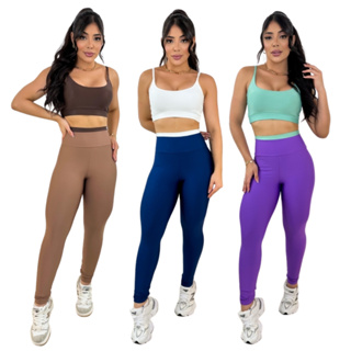 Conjunto Top com Calça Academia Suplex Premium Roupa de Malhar Feminina Fitness Zero Transparência em Oferta na Shopee