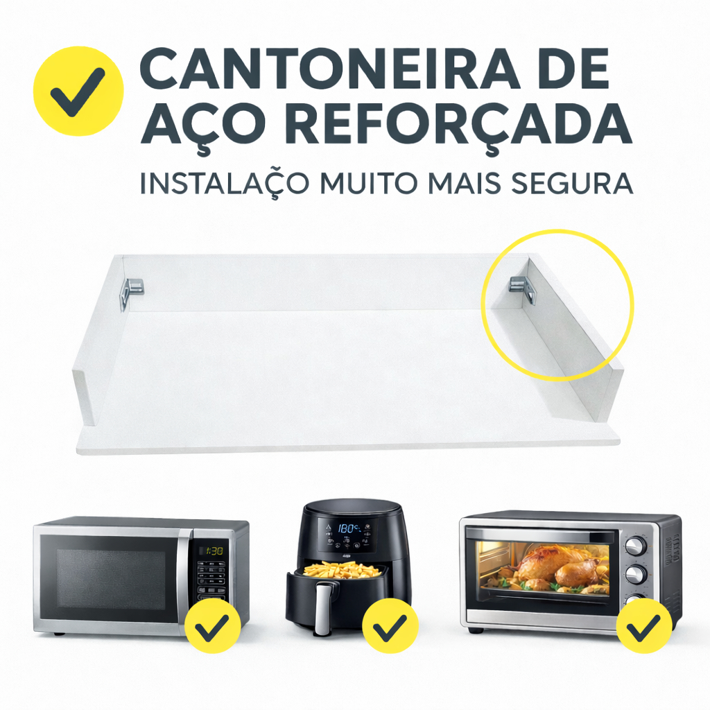 Suporte Prateleira para Micro-ondas Air Fryer e Forno MDF 15mm com Cantoneira Aço