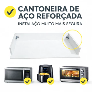 Suporte Prateleira para Micro-ondas Air Fryer e Forno MDF 15mm com Cantoneira Aço