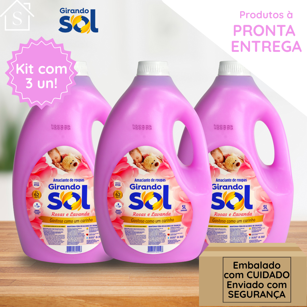 COMBO COM 3 AMACIANTES Girando Sol Rosas e Lavanda 5L FRAGRÂNCIAS C ...