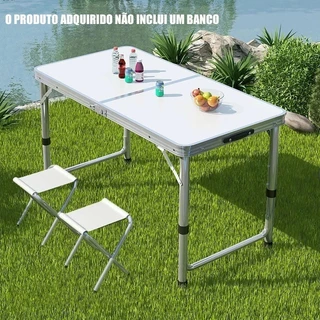 Kit Mesa Dobrável Portátil Vira Maleta Camping Churrasco 90X60cm com 2 Banquinhos Dobráveis Brancos em Oferta na Shopee
