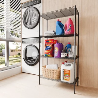 Estante de Metal 4 Prateleiras Ajustáveis Preta Compacta para Cozinha Banheiro Quarto até 200kg em Oferta na Shopee
