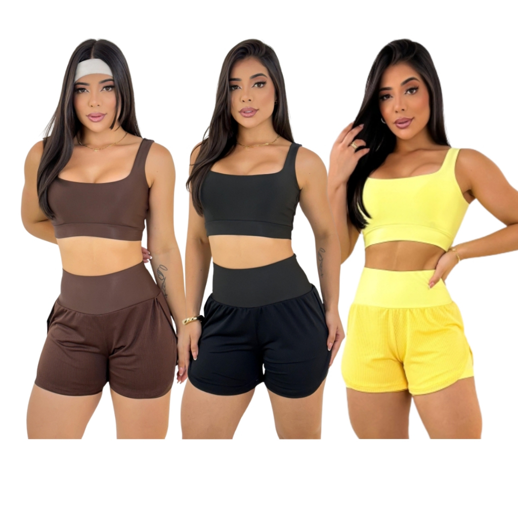 Conjunto short com top furadinho Academia Roupa de Malhar Zero ...