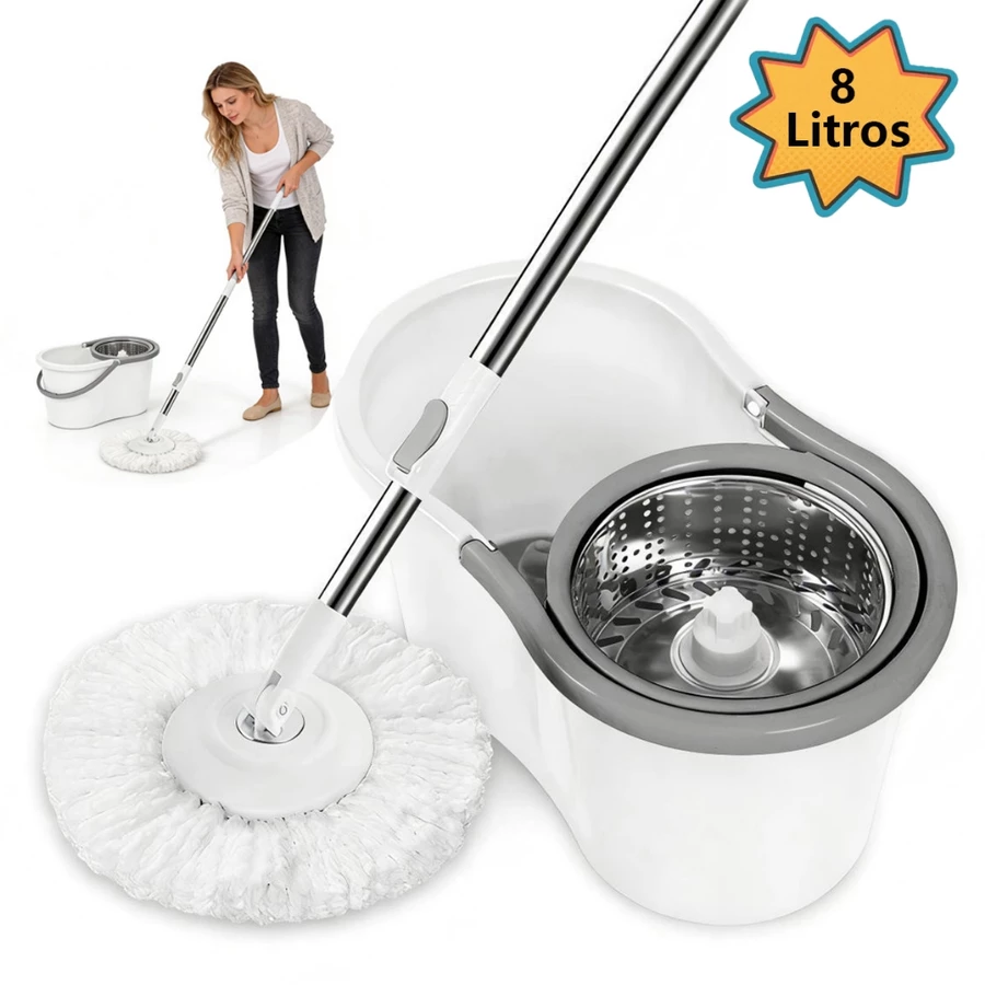 Mop 8 Litros Cesto Em Plástico e Inox - BRANCO