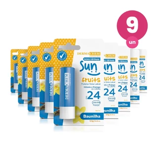 Kit 9 Protetor Solar Labial Baunilha FPS 24 3,5g Dermachem em Oferta na Shopee