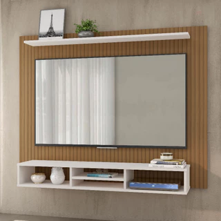 Painel Ripado Para TV até 60 Polegadas com Nicho Espaçoso e Prateleira Estante Ideal Sala Quarto em Oferta na Shopee