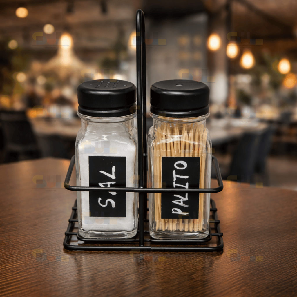 Conjunto Saleiro Pimenteiro Paliteiro C/ Suporte Sal Pimenta Porta Condimento Utensilios Restaurante | Shopee Brasil