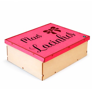 Caixa Organizadora MDF Com Tampa Rosa Porta Lacos Infantil Decorativa Sapato Grande Organizador De Acessorios