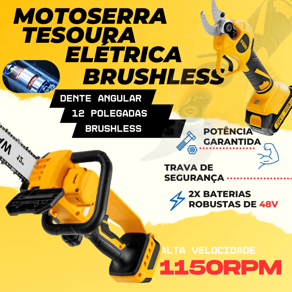 Motosserra Tesoura A Bateria 12 Polegadas 2000w Poda Arvore Brushless 2 Baterias 48v Serra Elétrica - Imagem 2