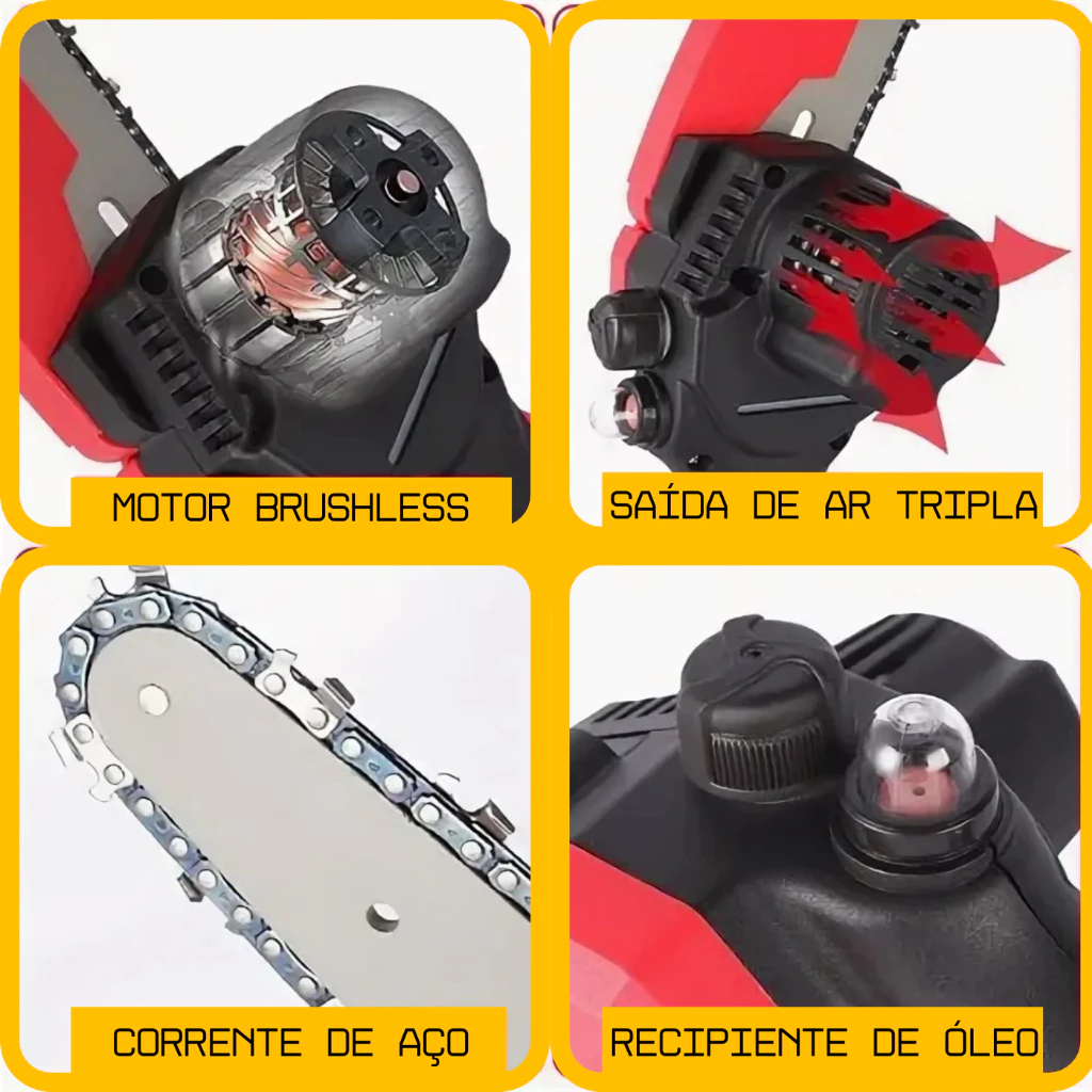 Motosserra Tesoura A Bateria 12 Polegadas 2000w Poda Arvore Brushless 2 Baterias 48v Serra Elétrica