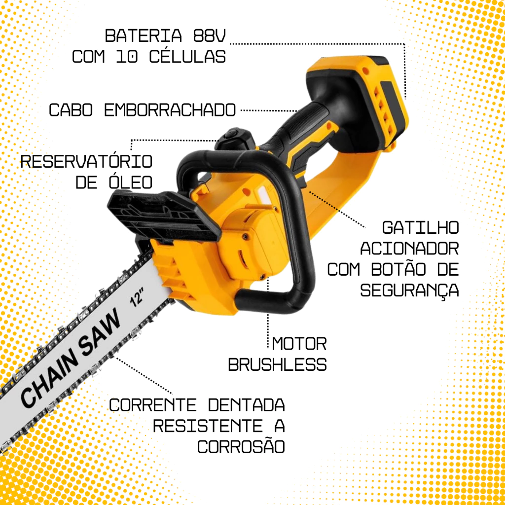 Motosserra Tesoura A Bateria 12 Polegadas 2000w Poda Arvore Brushless 2 Baterias 48v Serra Elétrica