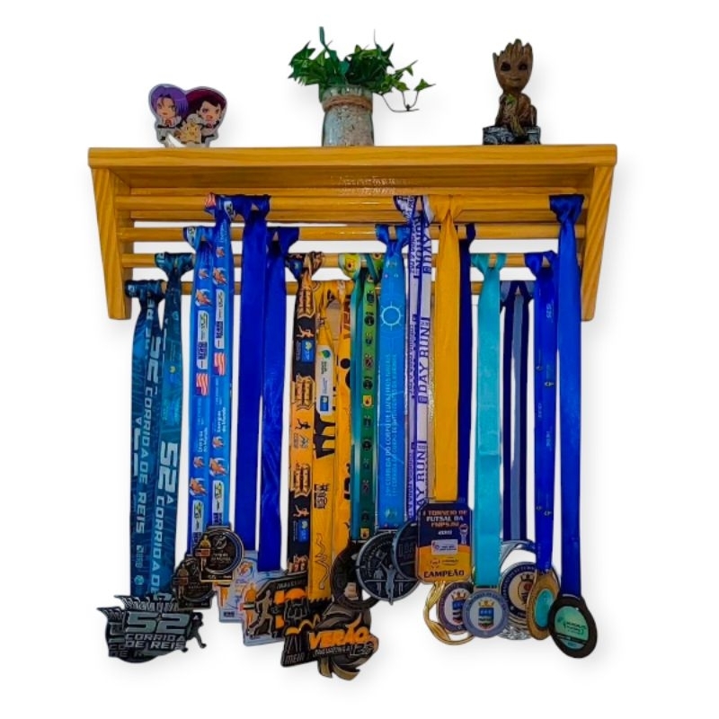 Porta Medalhas e Troféus Corrida em Madeira Pinus /Expositor de Parede ...