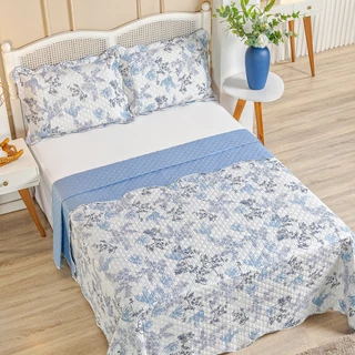 Kit Cobre Leito Colcha Queen Bouti 3 Peças Dupla Face Estampada Porta Travesseiro Aba Americana em Oferta na Shopee