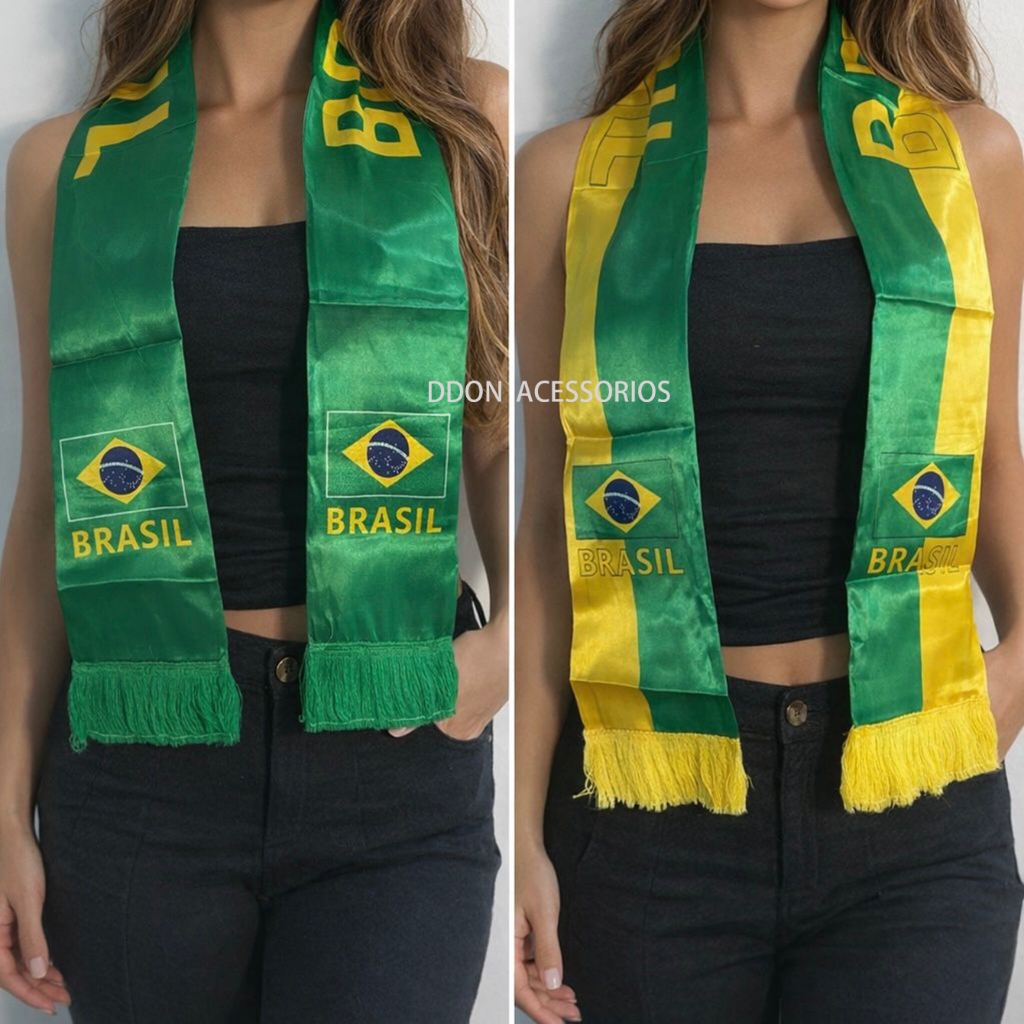 Cachecol Brasil Copa do Mundo Verde Amarelo Torcida Unissex Adulto ...