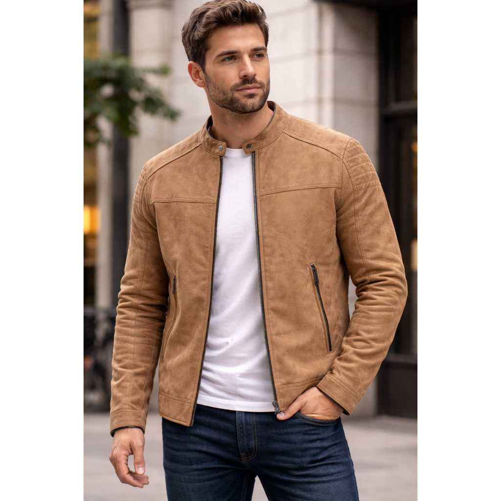 Jaqueta Masculina Casual em Suede com Forro Peluciado e Punho Interno