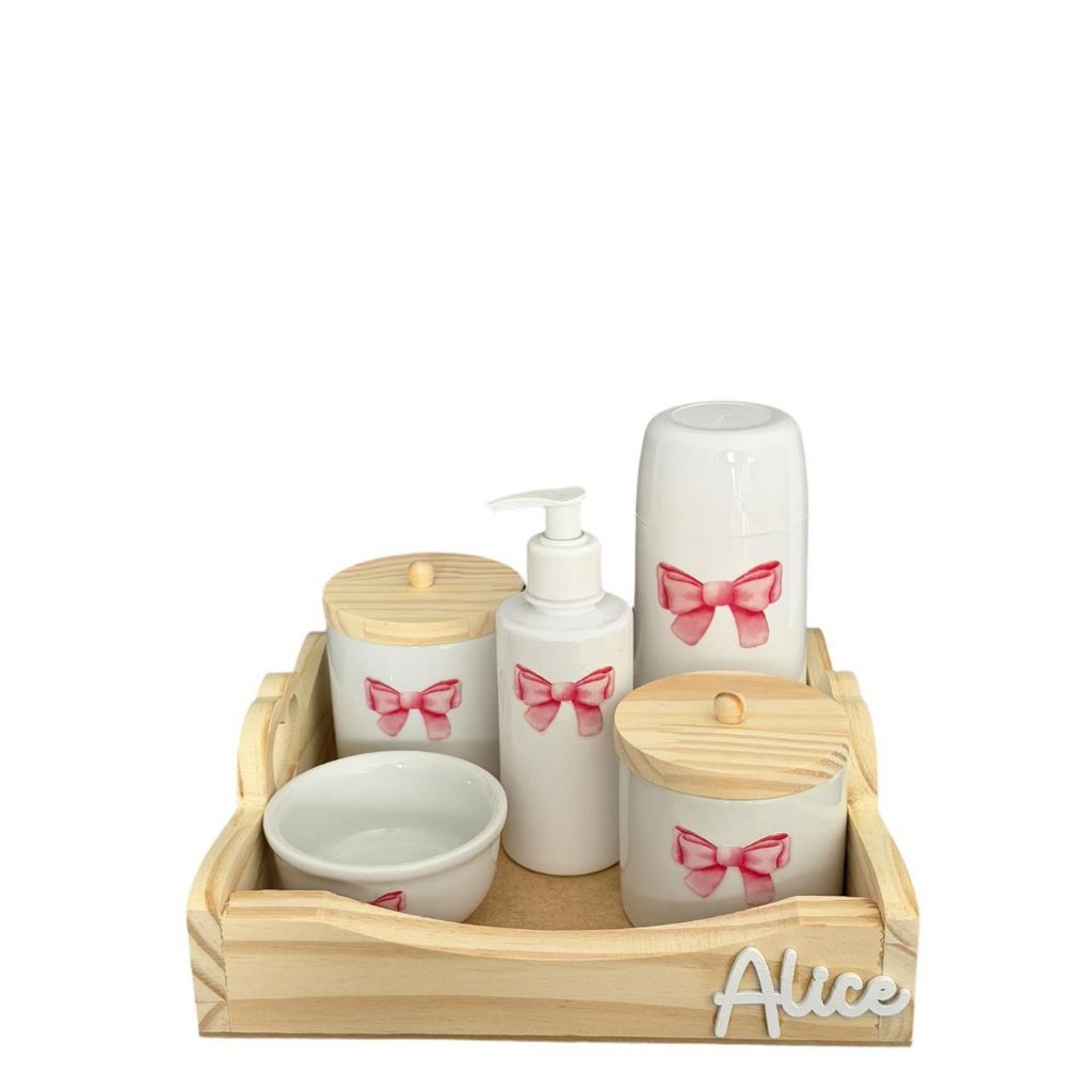 Kit Higiene Bebê Porcelana Safari Bandeja Pinus Adesivo Dtf Uv Com Nome Personalizado