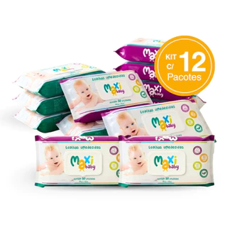 Kit 12 Toalhas Umedecidas Hipoalergênico 50un Cada Maxi Baby em Oferta na Shopee