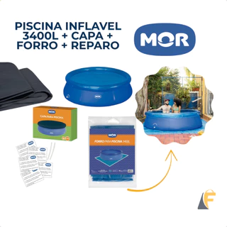 Piscina Inflável 3400 Litros Mor + Capa + Forro + Kit Reparo Conjunto Completo em Oferta na Shopee