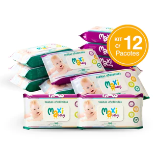 Kit 12 Toalhas Umedecida Hipoalergênico 100un Cada Maxi Baby em Oferta na Shopee