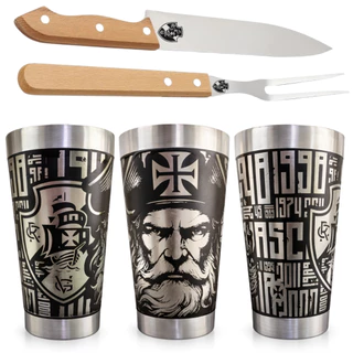 Kit Churrasco Faca + Garfo e Copo Termico Inox personalizado 360 com Seu Time Futebol