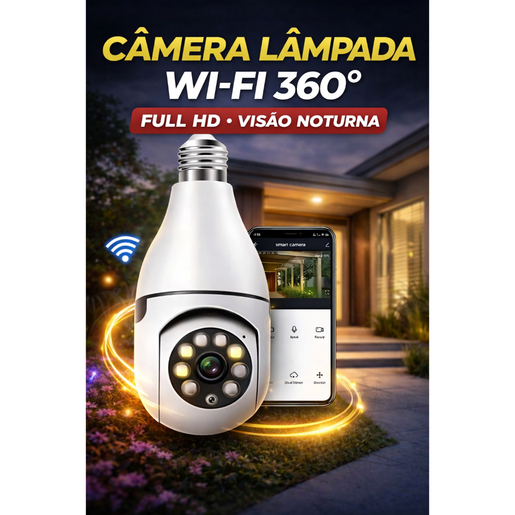 Câmera Lâmpada Internet WI-FI 360° HD Visão Noturna | Shopee Brasil