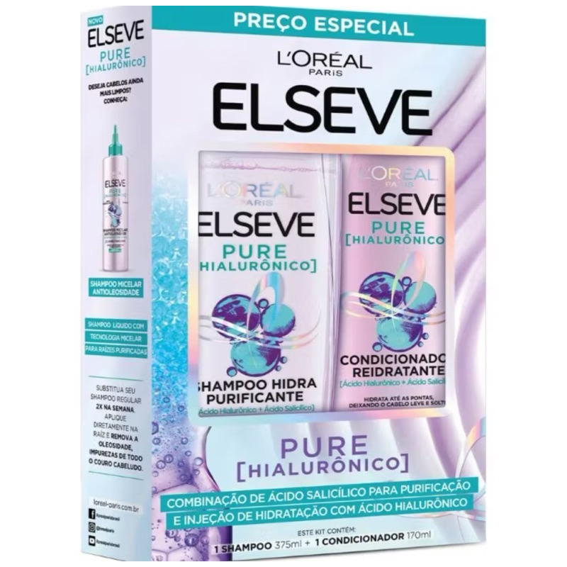 Kit Elseve Shampoo 375ml + Condicionador Hialurônico Pure 170ml ...