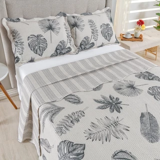 Kit Cobre Leito Colcha King Bouti 3 Peças Dupla Face Estampada Porta Travesseiro Aba Americana em Oferta na Shopee