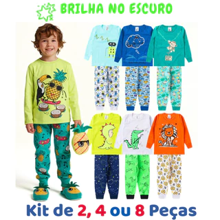 Kit de 2, 4 ou 8 Peças  Pijama Brilha no Escuro Infantil Menino Inverno Roupa Infantil Menino em Oferta na Shopee