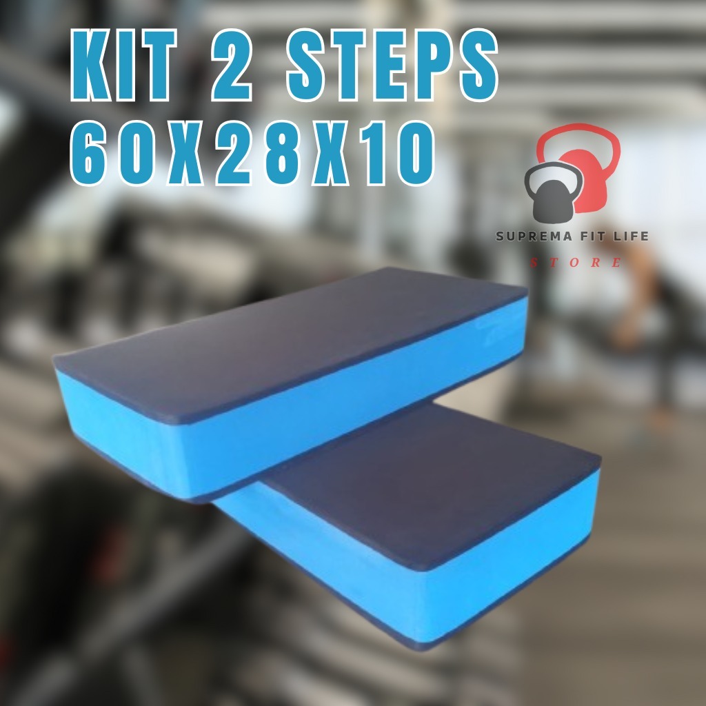 STEP ACADEMIA KIT 2 60x28x10CM EVA FITNESS TREINO CROSSFIT AEROBICO ...