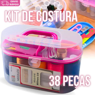 Kit de Costura 35 Peças Mini Maleta Portátil Agulhas Botão Tesoura 8 Linhas Alfinetes Fita Métrica em Oferta na Shopee