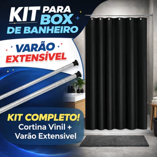 Kit Box Banheiro Completo Cortina Vinil Impermeável Antimofo + Varão Extensível em Alumínio