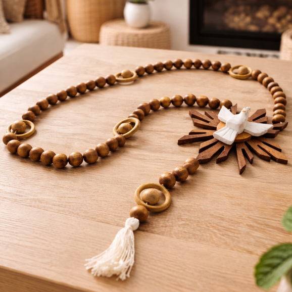 Colar de mesa enfeite grande em madeira natural decorativo 1m para parede e centro de mesa adorno artesanal | Shopee Brasil