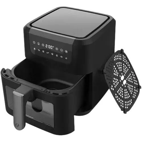 Air Fryer Digital 1400W com Visor Transparente e Painel Touch – Fritadeira Elétrica Sem Óleo Preta 110V 220V