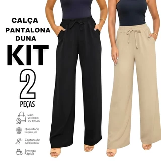 Kit 2 Calça Feminina Pantalona Duna Com Bolso Cintura Alta PROMOÇÃO