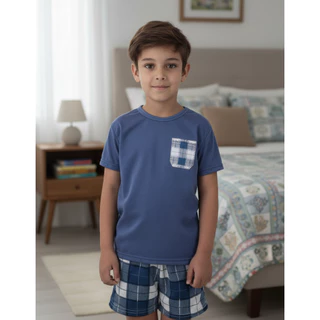 Pijama Infantil masculino Xadrez Curto Verão Promoção em Oferta na Shopee