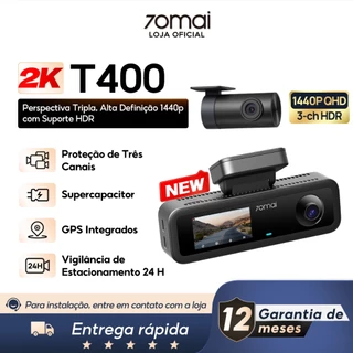 Câmera Veicular 3 Canais 70mai T400-1 2k 1440P Hdr F1.55 Gps 24h Com App Visão Noturna IR Supercapacitor Até 512 GB em Oferta na Shopee