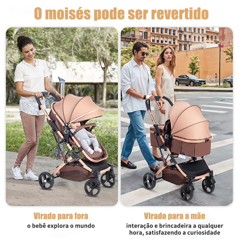 Carrinho de Bebe Passeio Berço Reversível com Moisés até 15kg