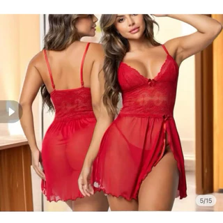 camisola de tule com abertura na perna com calcinha em Oferta na Shopee
