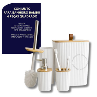 Kit Banheiro Completo Lixeira C/ Tampa Detalhes Em Bambu Luxo — foto 6 — Achou Levou Brasil