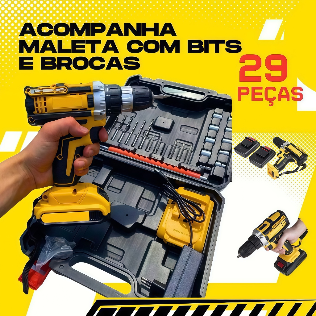 Kit de 28pcs Parafusadeira/Furadeira be Impacto Kit Maleta COM